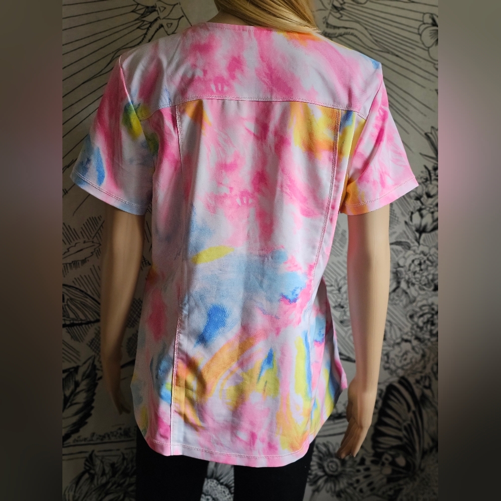Tie-Dye Snoopy & Charlie Brown V-Neck Scrub Top - Pink Multi - Picture 4 of 10